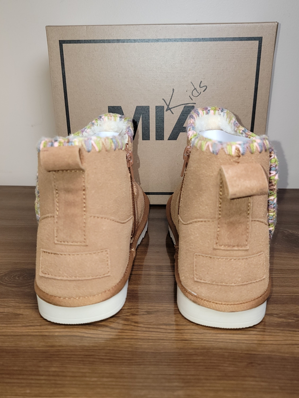 MIA Kids Tan Suede Cozy Ankle Boots - Size 5 Big Kid - Picture 2 of 5
